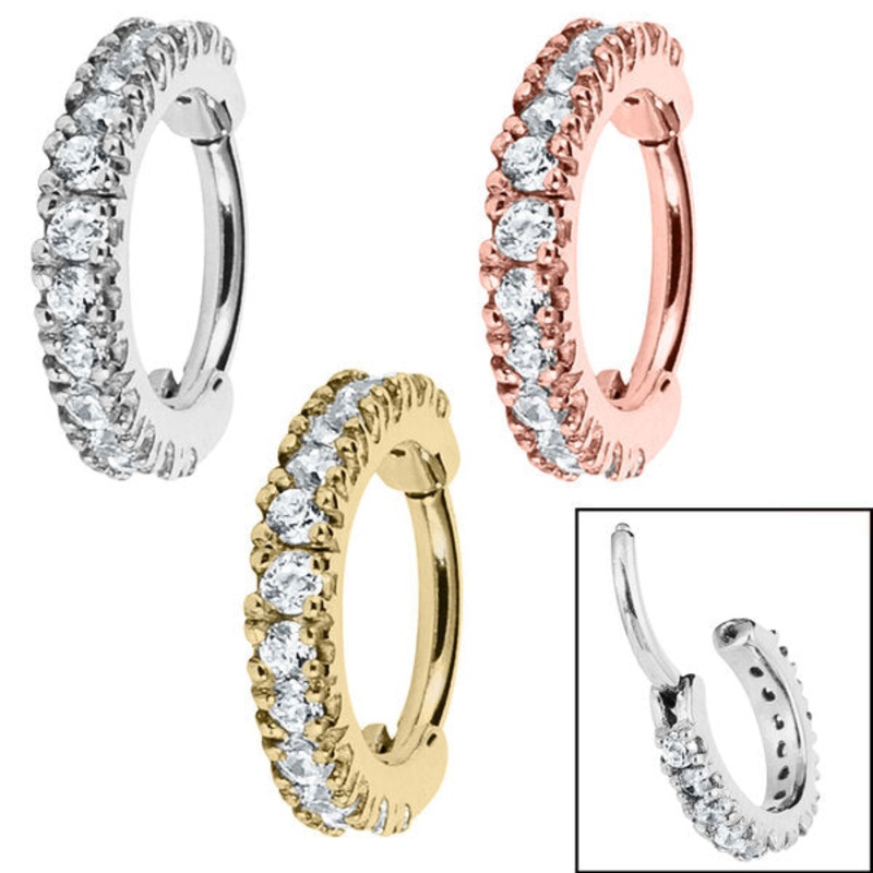 Steel 2.2mm Pave Set Jewelled Edge Hinged Clicker Ring