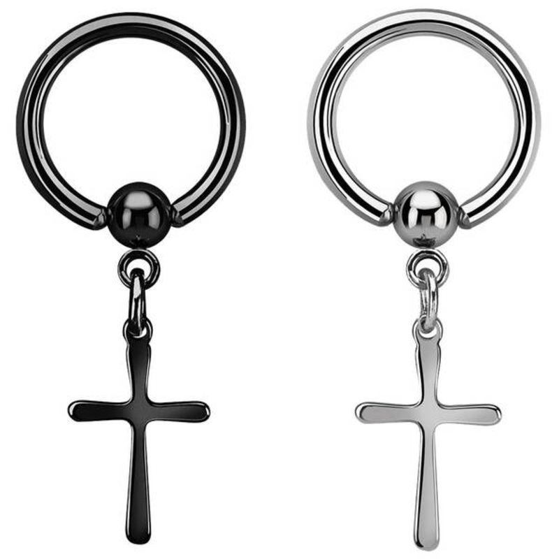 Steel Cross - Drop BCR|1.2mm|1.6mm|8mm|10mm|Surgical Steel|Black Steel