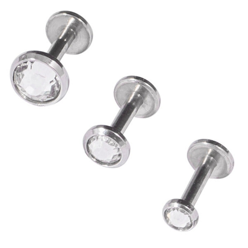 Steel Triple Piercing - Internally Threaded Jewelled Disk Labrets 1.2mm