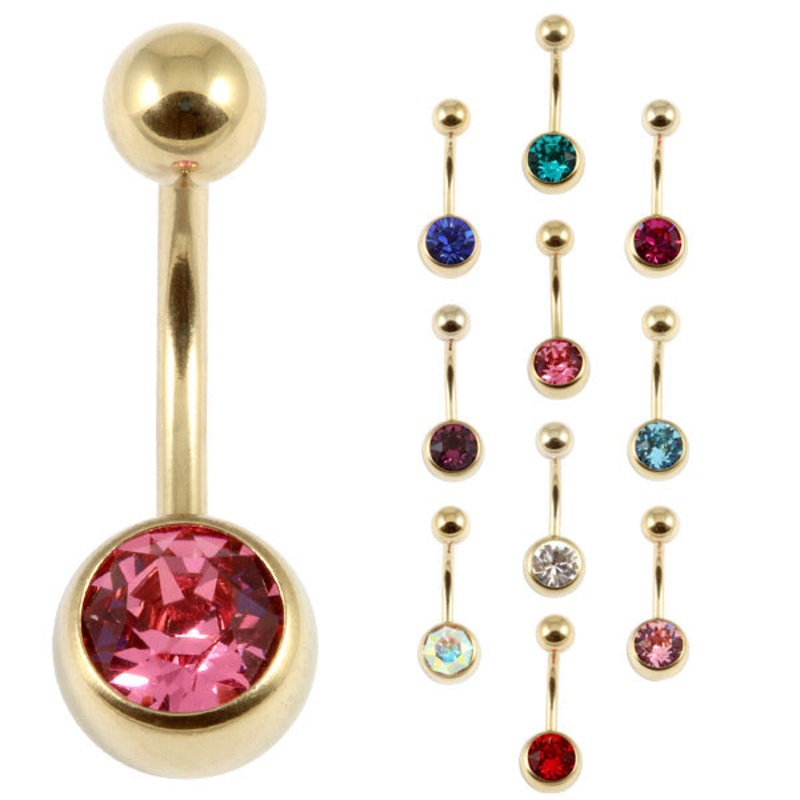 Zircon Steel Jewelled Belly Bars (Gold colour)