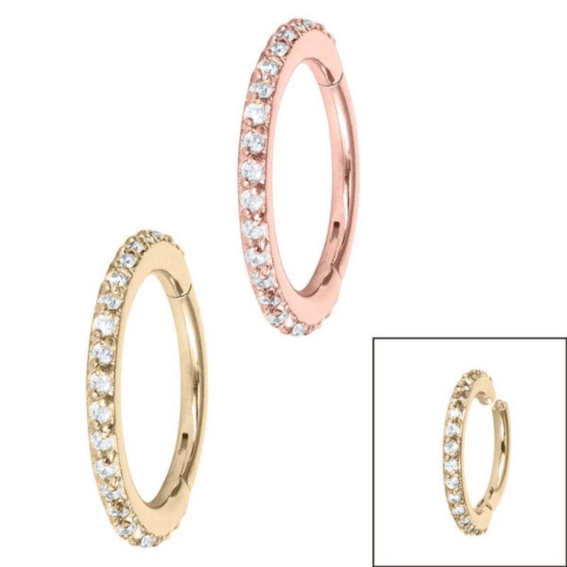 Steel 1.4mm Pave Set Jewelled Edge Hinged Clicker Ring