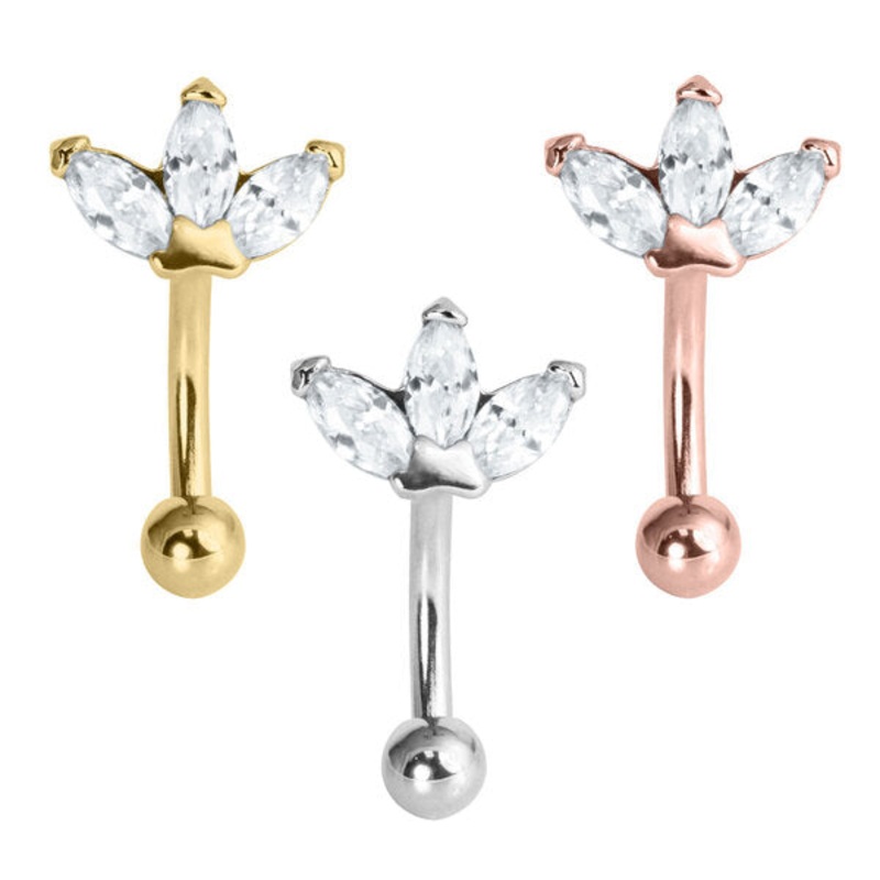 Steel 3 Jewel Marquise Fan Micro Curved Bar 1.2mm