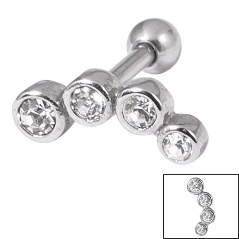 Steel 4 Jewel Arc Micro Bar|1.2mm, 6mm, Crystal Clear