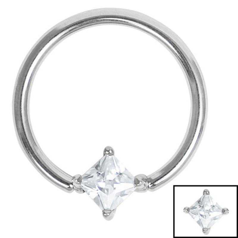 Steel BCR with Steel Claw Set Jewelled Diamond Square - Nipple Ring
