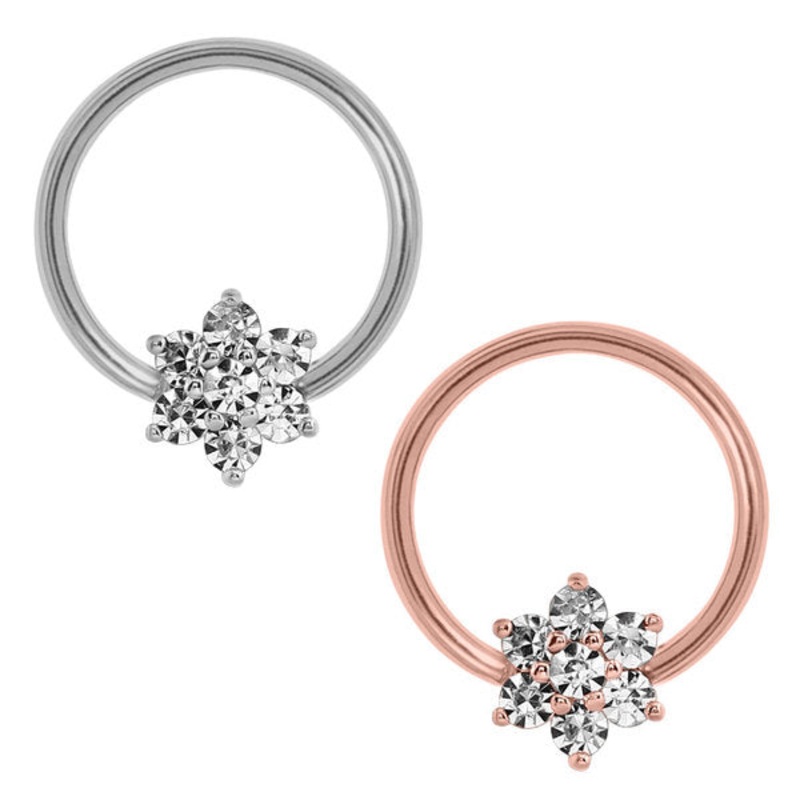 Steel BCR with Steel Claw Set Jewelled Flower - Nipple Ring