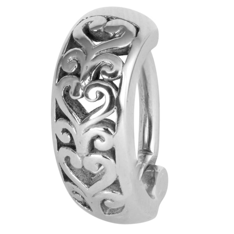 Steel Huggie Belly Clicker Ring - Filigree Heart