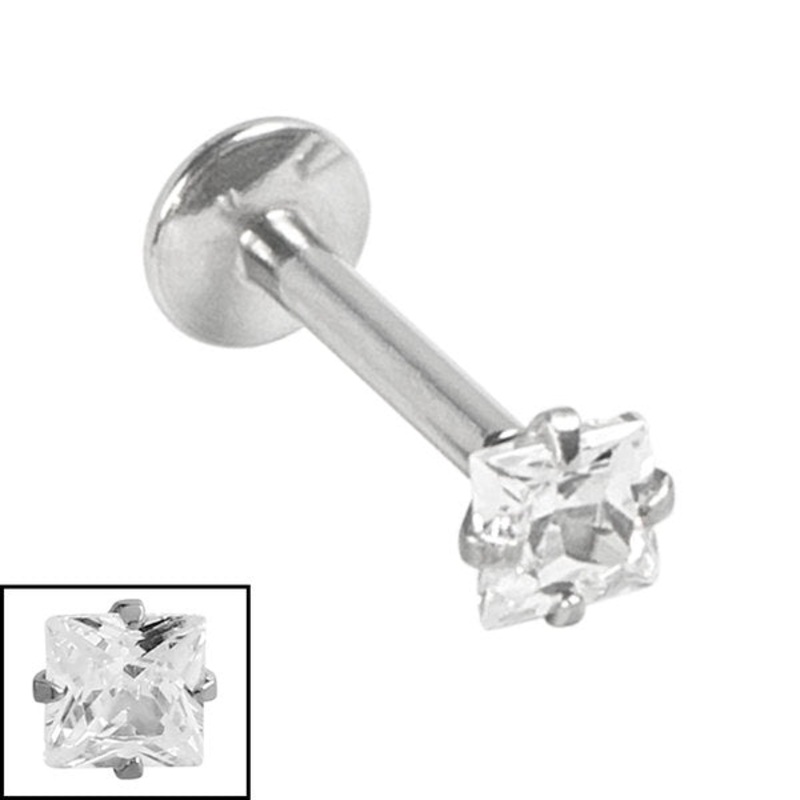 Steel Internally Threaded Claw Set Square Jewelled Labrets 1.2mm