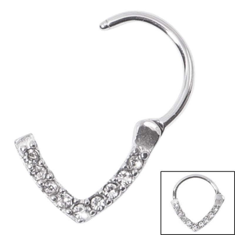 Steel Jewelled V-Shape Hinged Segment Ring (Clicker)