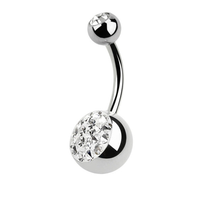 Steel Sparkle Belly Bar|1.6mm, 8mm, Crystal Clear|1.6mm, 10mm, Crystal Clear