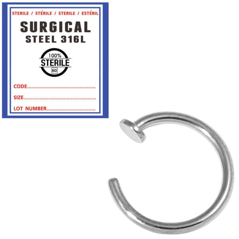 Sterile Steel Open Nose Ring|0.8mm, 7mm|0.8mm, 9mm|0.8mm, 10mm|1.0mm, 8mm|1.0mm, 9mm|1.2mm, 8mm