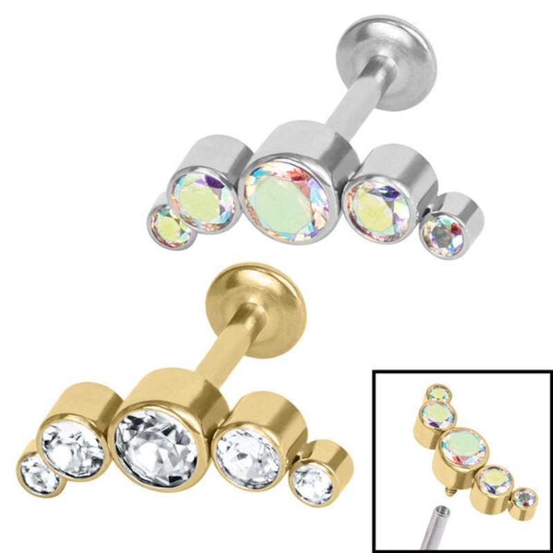 Titanium Internally Threaded Labrets 1.2mm - Infinity Titanium 5 Bezel Set Jewelled Crescent