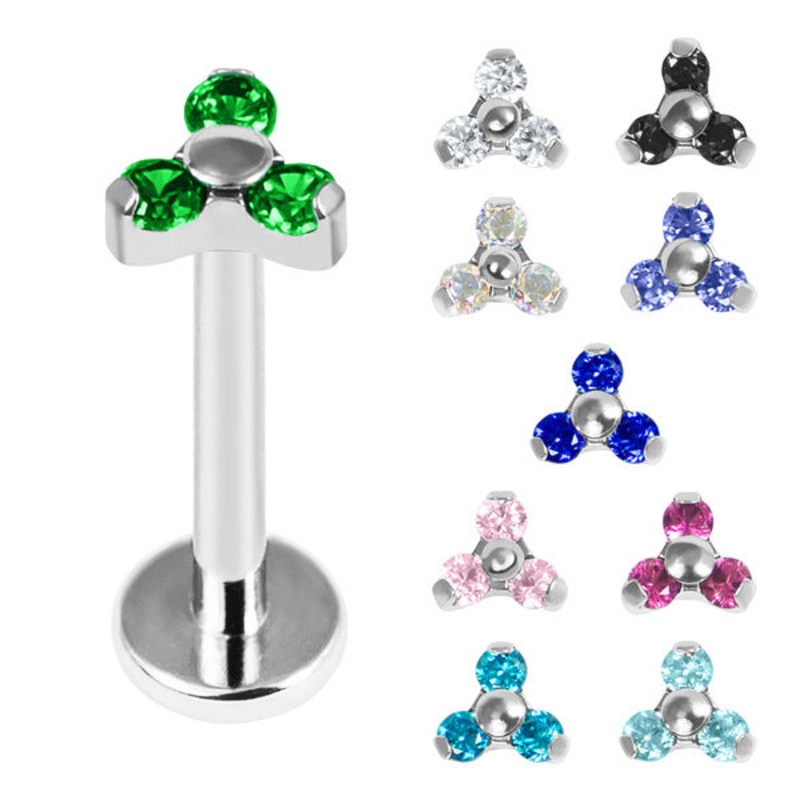 Titanium Internally Threaded Labrets 1.2mm - Titanium Claw Set CZ Jewelled Mini Trinity