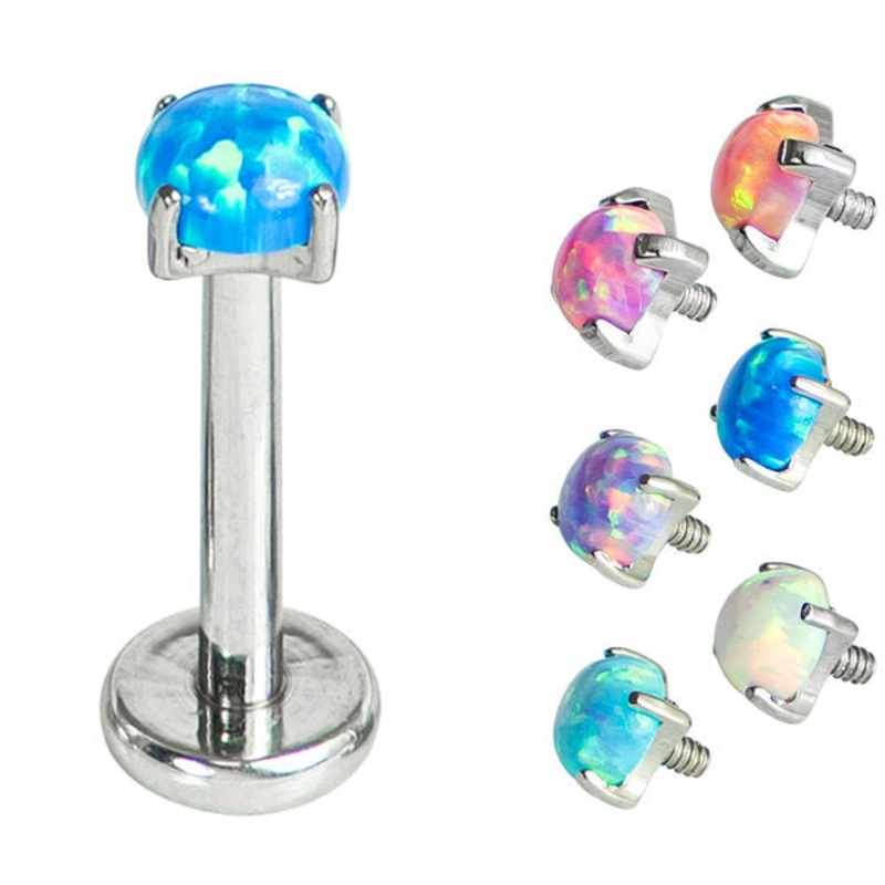 Titanium Internally Threaded Labrets 1.2mm - Titanium Claw Set Round Synth Opal