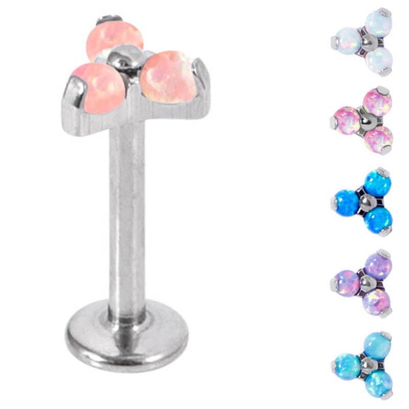 Titanium Internally Threaded Labrets 1.2mm - Titanium Claw Set Synth Opal Trinity