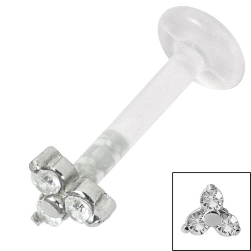 Bioflex Push-fit Labret with Steel Claw Set Jewelled Trinity