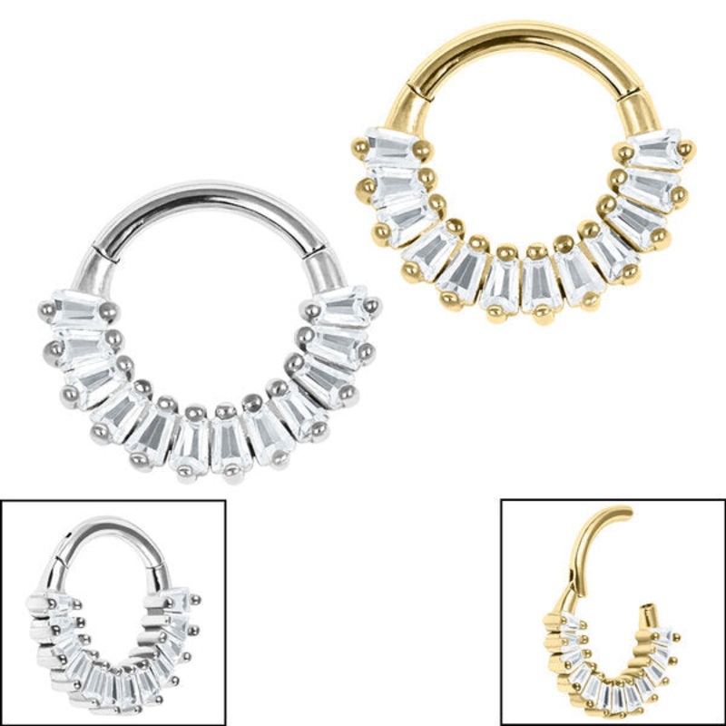 Steel Claw Set Multi-Baguette Hinged Clicker Ring