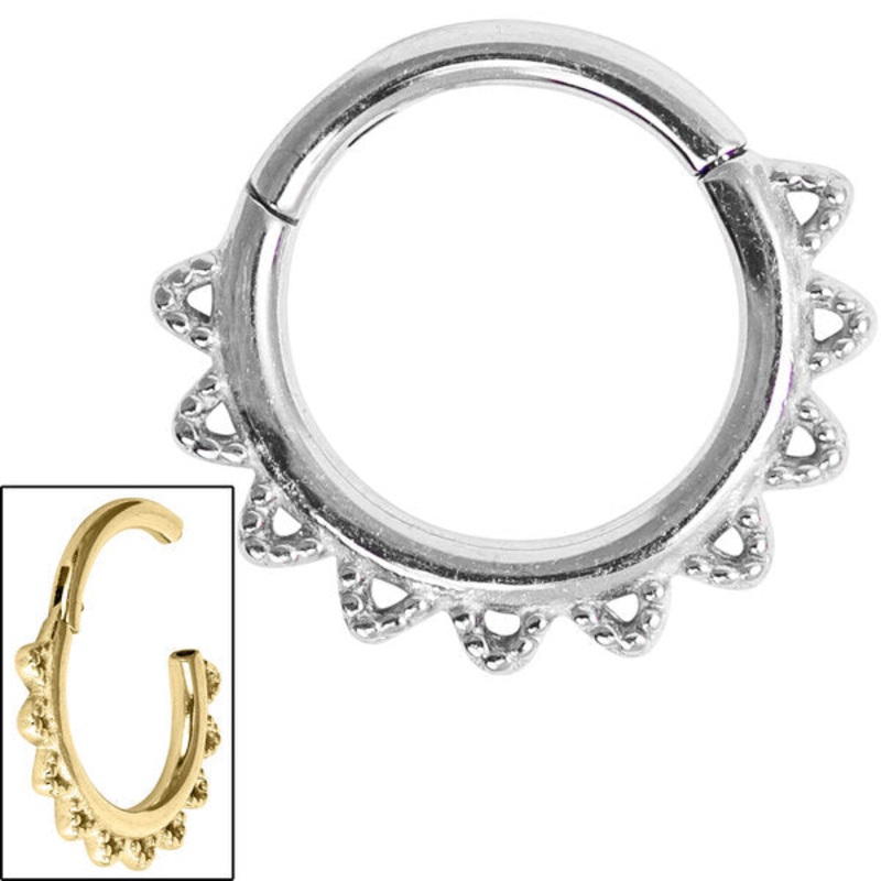 Steel Filigree Lace Hinged Clicker Ring