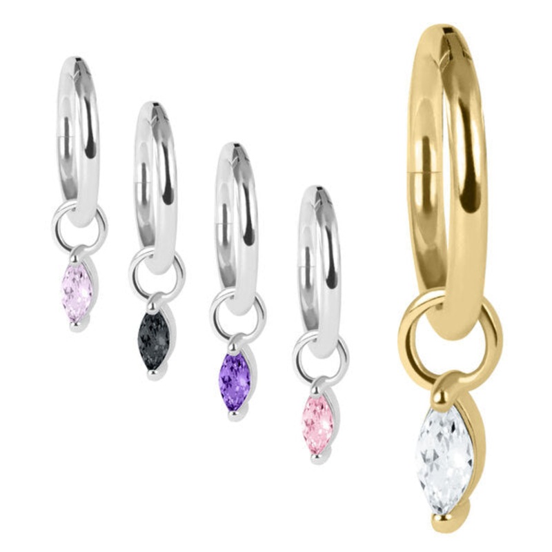 Steel Hinged Segment Ring with Steel Jewelled Marquise Charm
