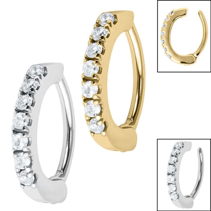 Steel Huggie Belly Clicker Ring - 7 Jewelled Pave Set