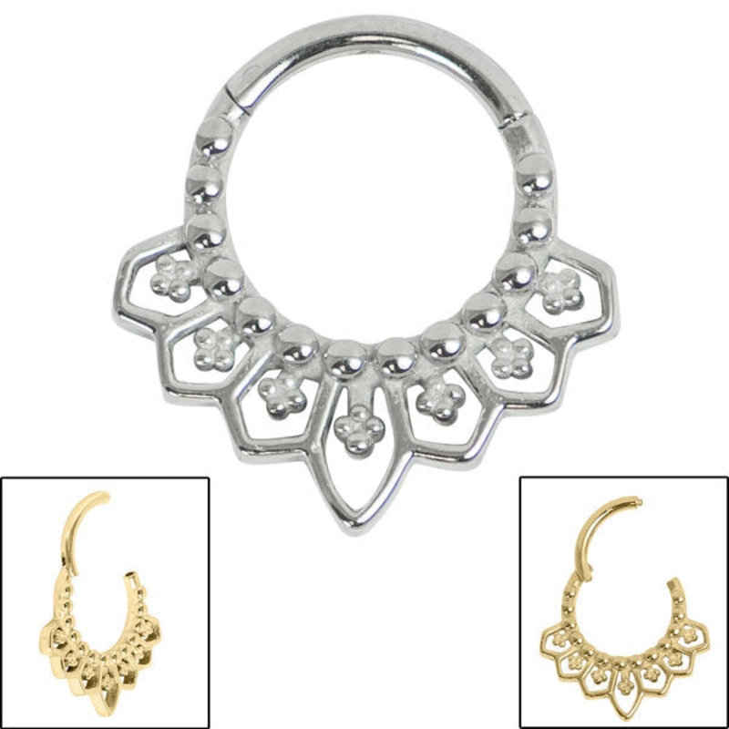 Steel Mandala Hinged Clicker Ring