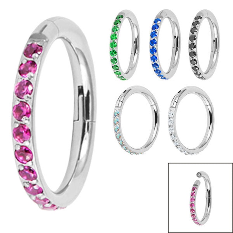 Titanium 1.2mm Pave Set Jewelled Edge Hinged Clicker Ring