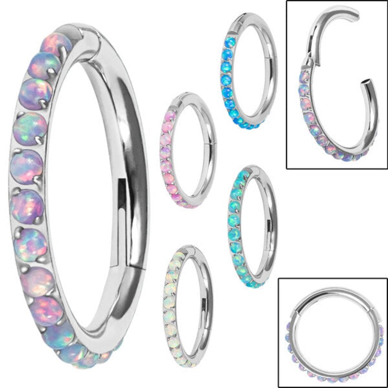 Titanium 1.2mm Pave Set Opal Edge Hinged Clicker Ring