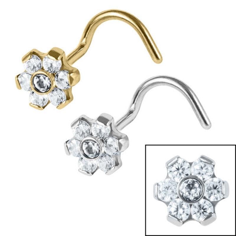 Titanium Claw Set Jewelled Flower Nose Stud