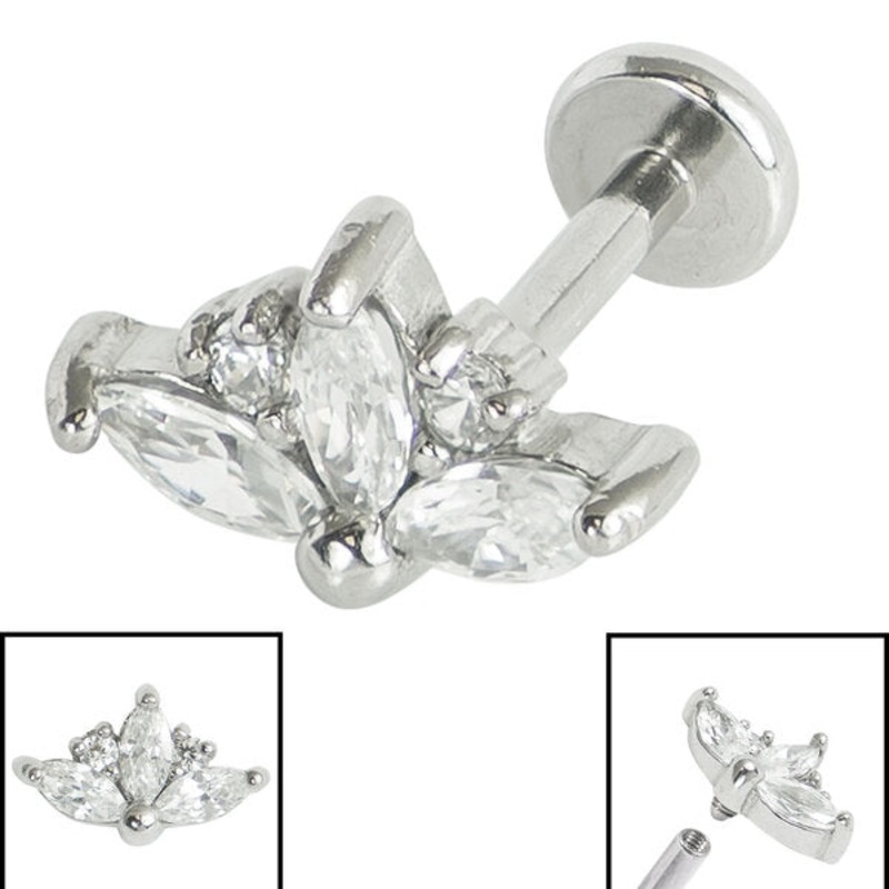 Titanium Internally Threaded Labrets 1.2mm - Steel Claw Set 3 Jewelled Marquise Sunset