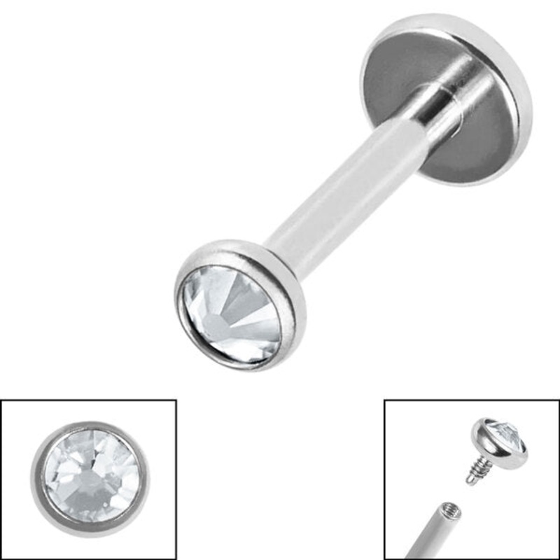 Titanium Internally Threaded Labrets 1.2mm - Titanium Jewelled Disk