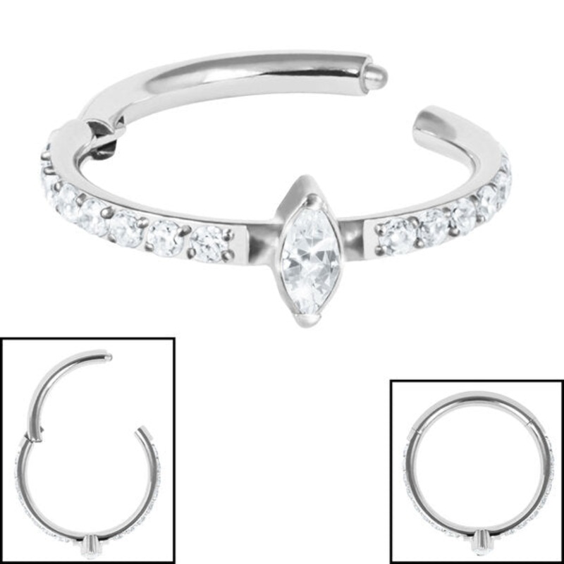 Titanium Marquise Pave Set Jewelled Edge Hinged Clicker Ring