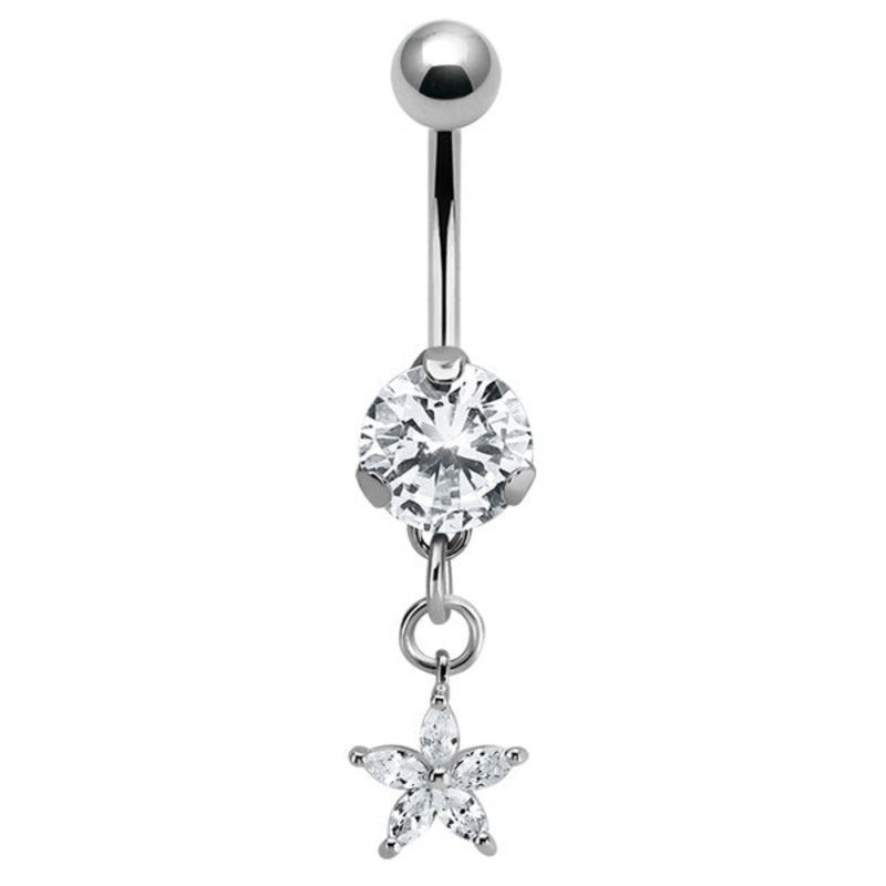 Belly Bar - Claw Set CZ Jewelled with Claw Set Jewelled Star Charm