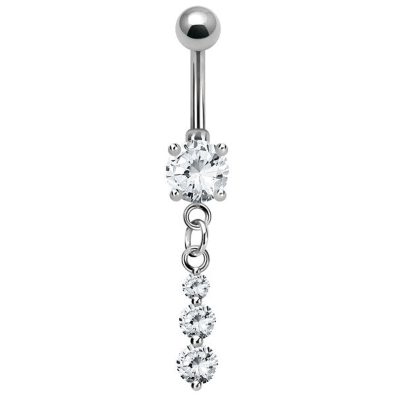 Belly Bar - Claw Set CZ Jewelled with Claw Set Triple Jewelled Charm