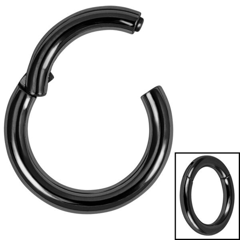 Black Steel Large Gauge Hinged Segment Ring (Clicker)