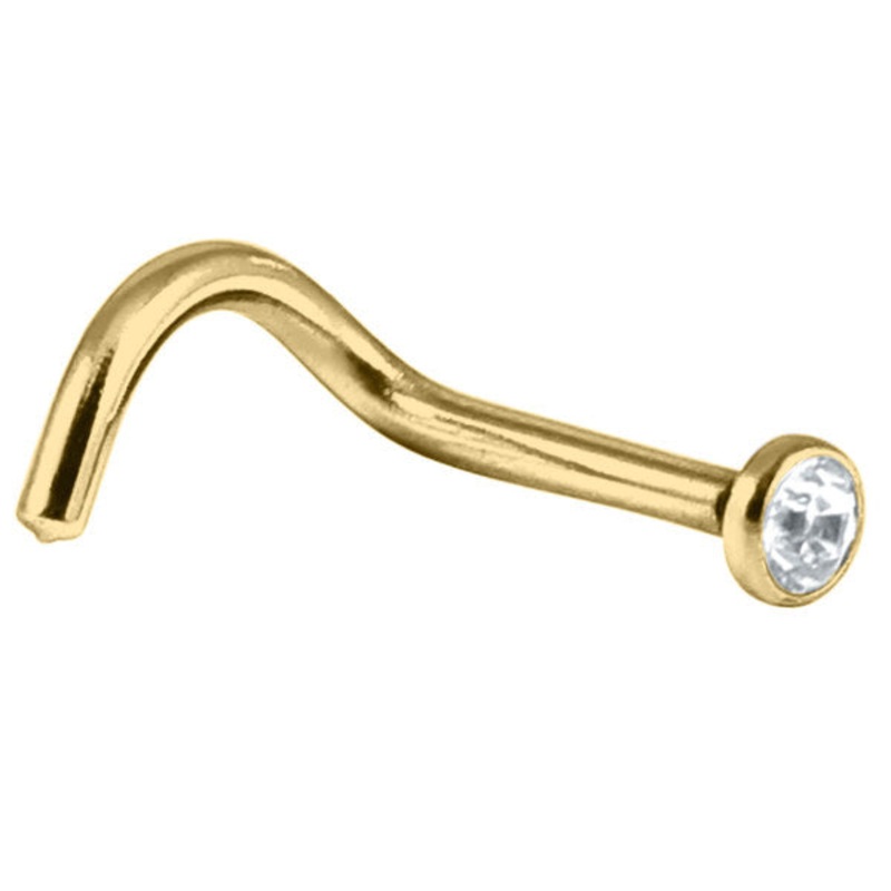 Gold Steel Jewelled Nose Stud|1.0mm, Crystal Clear