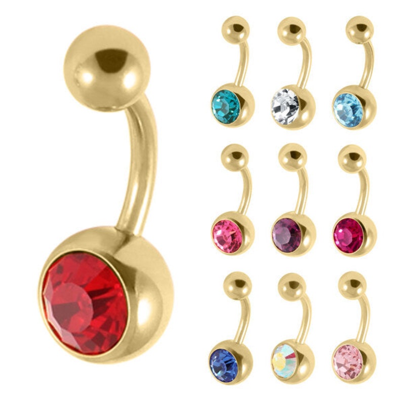 Gold Titanium Jewelled Belly Bars