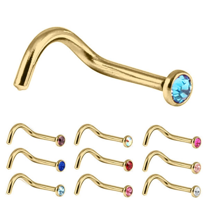 Gold Titanium Jewelled Nose Stud