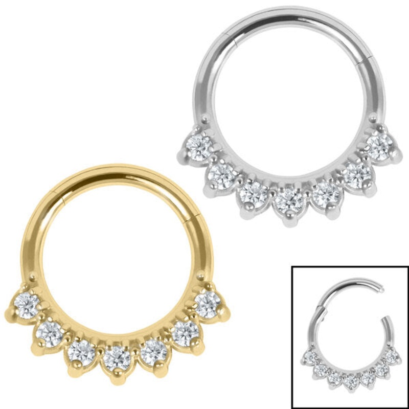 Steel Claw Set 7 Jewel Hinged Clicker Ring