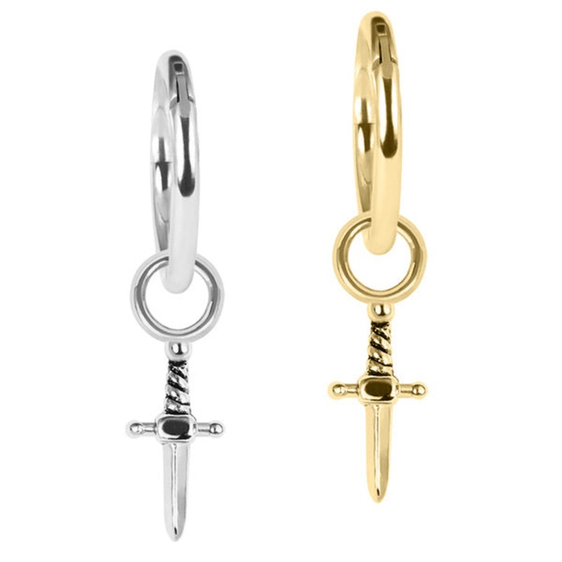Steel Hinged Segment Ring with Steel Mini Dagger Charm