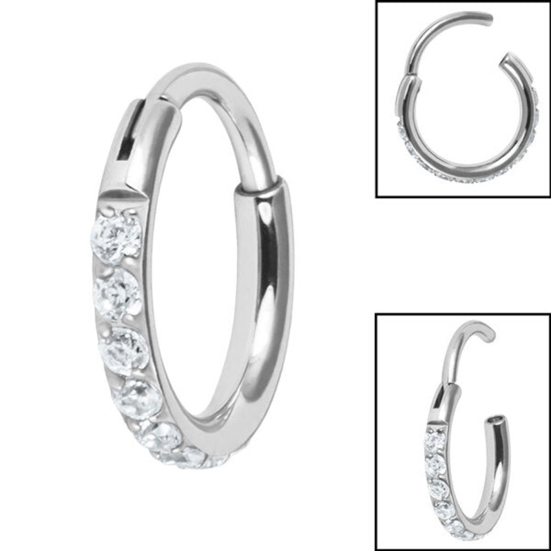 Titanium 1.6mm Pave Set Jewelled Edge Hinged Clicker Ring