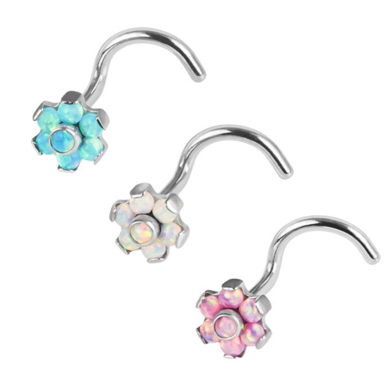 Titanium Claw Set Synth Opal Flower Nose Stud