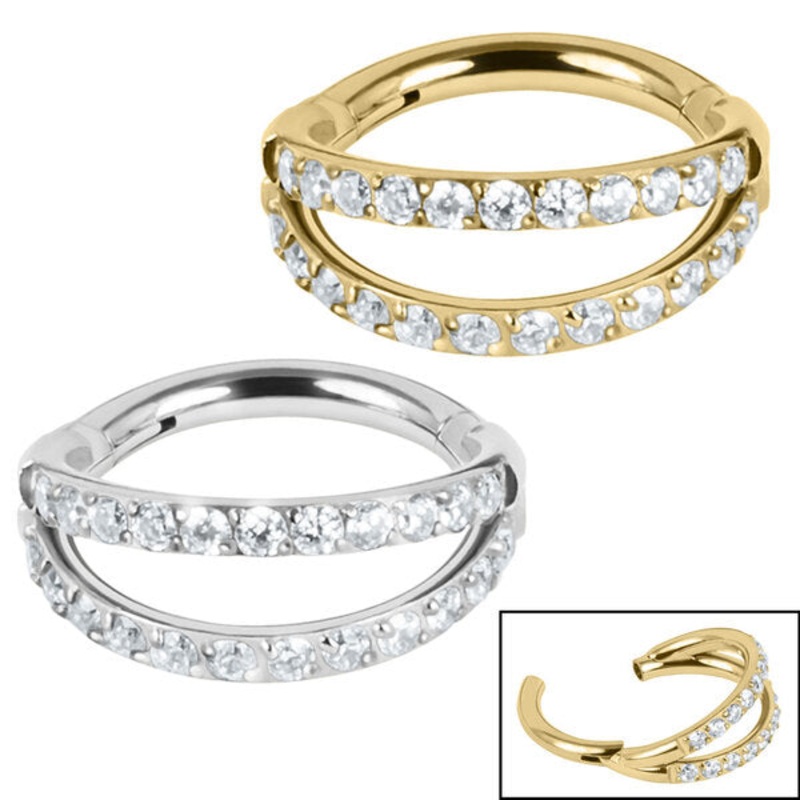 Titanium Double Jewelled Band Hinged Clicker Ring