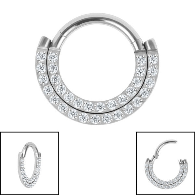 Titanium Hinged Pave Set Jewelled Double Row Eternity Clicker Ring