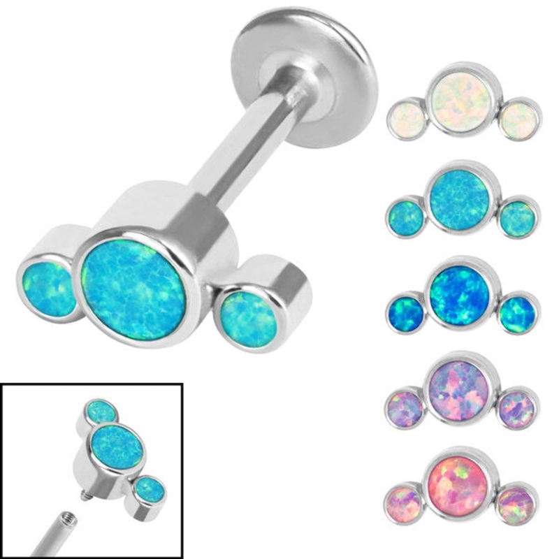 Titanium Internally Threaded Labrets 1.2mm - Infinity Titanium 3 Bezel Set Opal Crescent