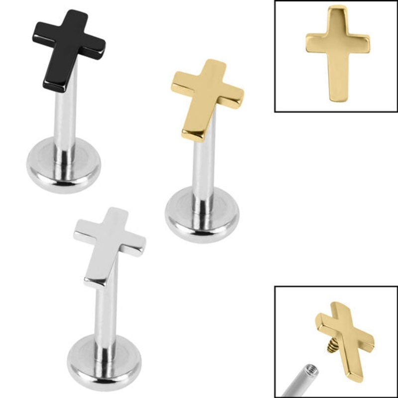 Titanium Internally Threaded Labrets 1.2mm - Steel Mini Cross