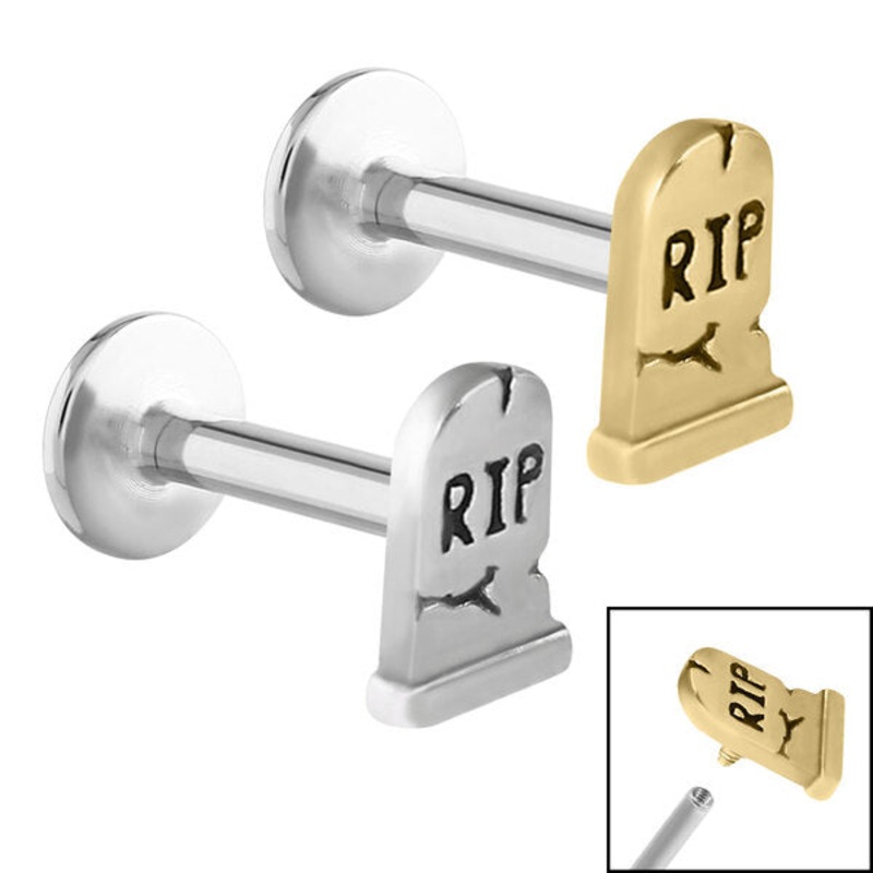 Titanium Internally Threaded Labrets 1.2mm - Steel RIP Headstone