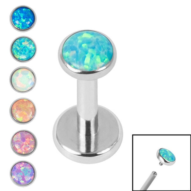 Titanium Internally Threaded Labrets 1.6mm - Titanium Bezel Set Opal Disk