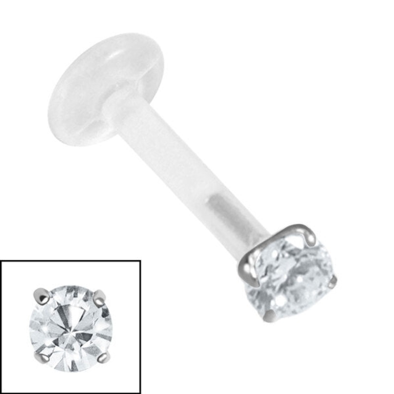 Bioflex Push-fit Labret with Steel Claw Set Round Gem