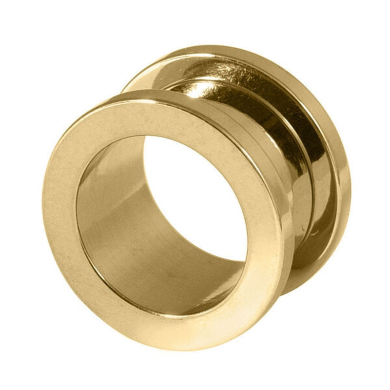 Gold Steel Screw Flesh Tunnel|4mm Gauge|6mm Gauge|8mm Gauge