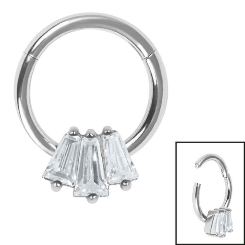 Steel Claw Set Art Deco Baguette Jewelled Hinged Clicker Ring