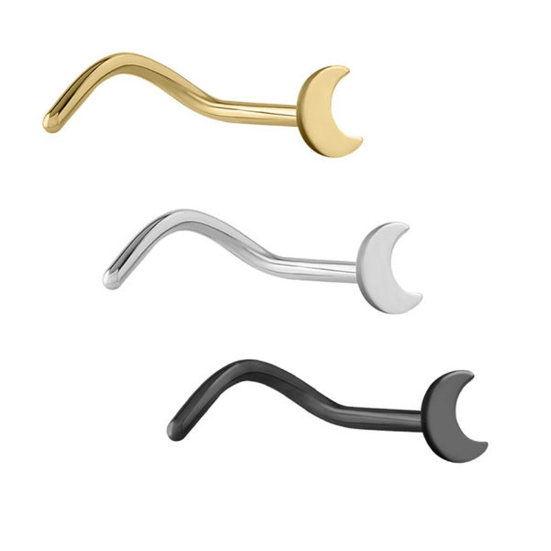 Steel Half Moon Nose Stud|Black Steel, 0.8mm|Gold Steel, 0.8mm|Steel, 0.8mm